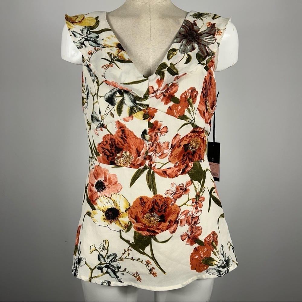 Black Tape Floral V-Neck Blouse Small | Romantic Cottagecore Summer Top NWT